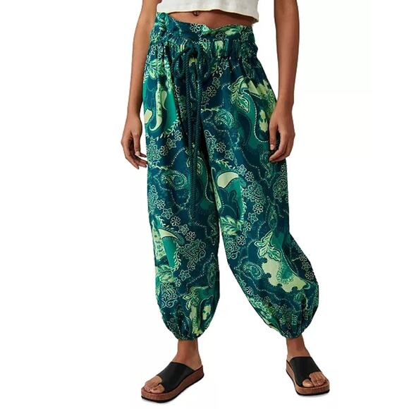 Free People Afterglow Paisley Woven Joggers Pants Lagoon Combo Size Small - Picture 1 of 11
